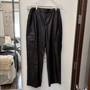 Saks Fifth Avenue Black Faux Leather Jogger Pants